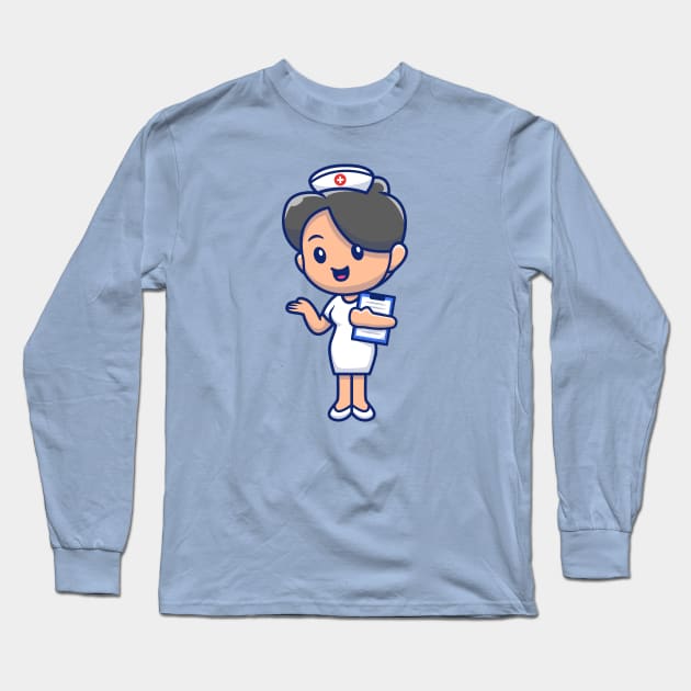 Cute nurse clip board cartoon Long Sleeve T-Shirt by Catalyst Labs